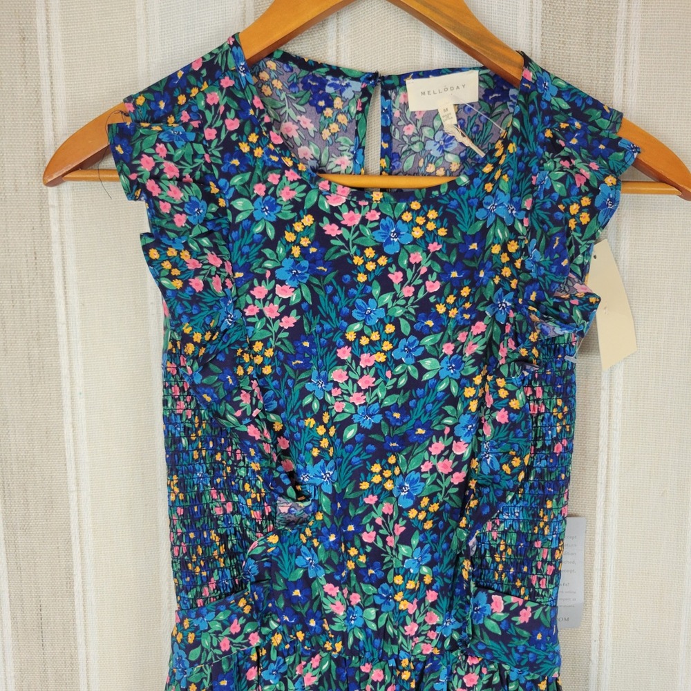 NEW Melloday Floral Maxi Dress Blue Size Medium Cottagecore Prairie - Picture 2 of 12